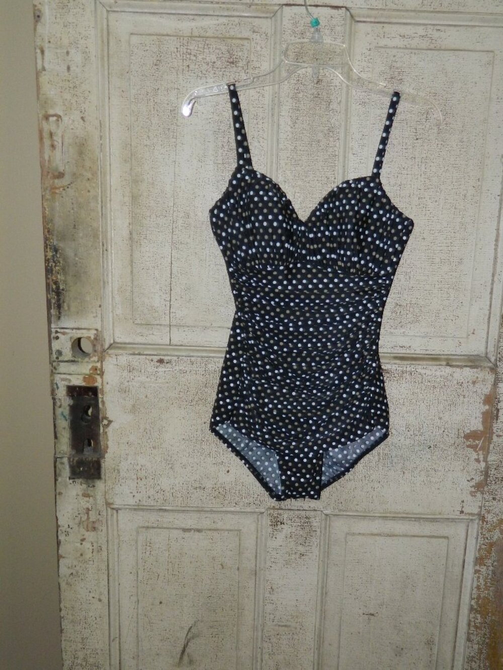Miraclesuit Ruched Front Pleated One Pc Swimsuit Polka Dot Sz 10 (D-13)